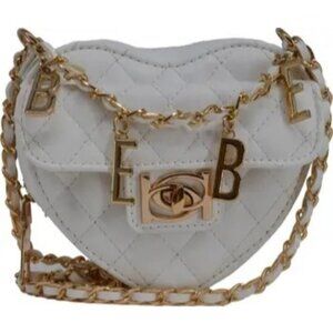 Bebe Solana Quilted Heart Crossbody Bag White Faux Leather Chain NWT